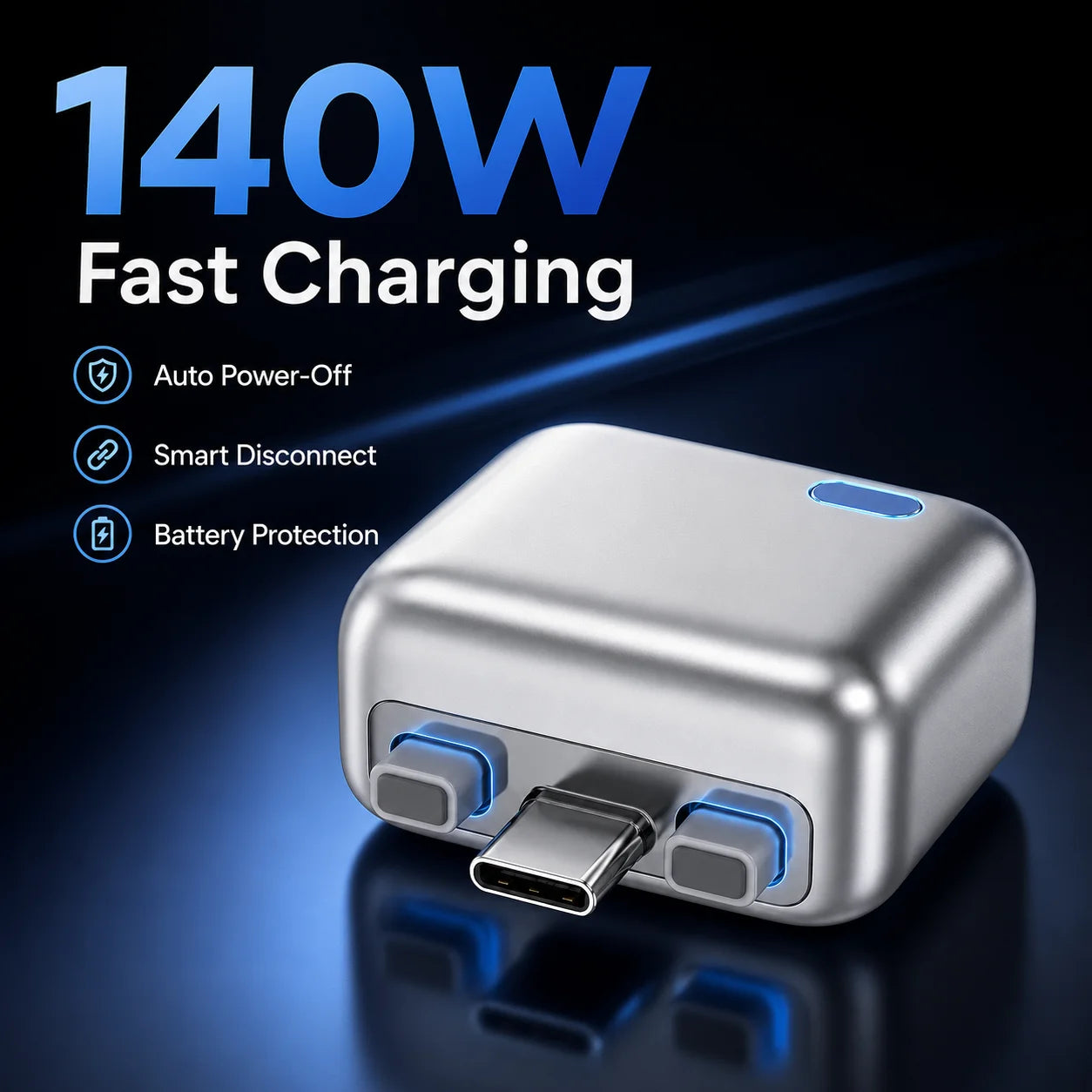 140W USB C Auto Power Off Charging Adapter Dual Ejector Pins Type C Fast Charge Smart Disconnect Plug for Phone Tablet Laptop